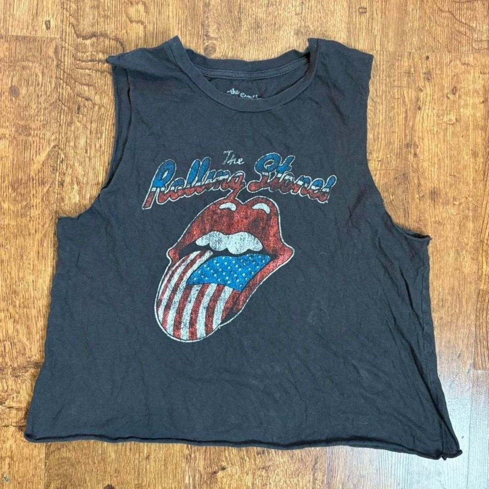 Grunge rock Rolling Stones dark grey cropped tank top